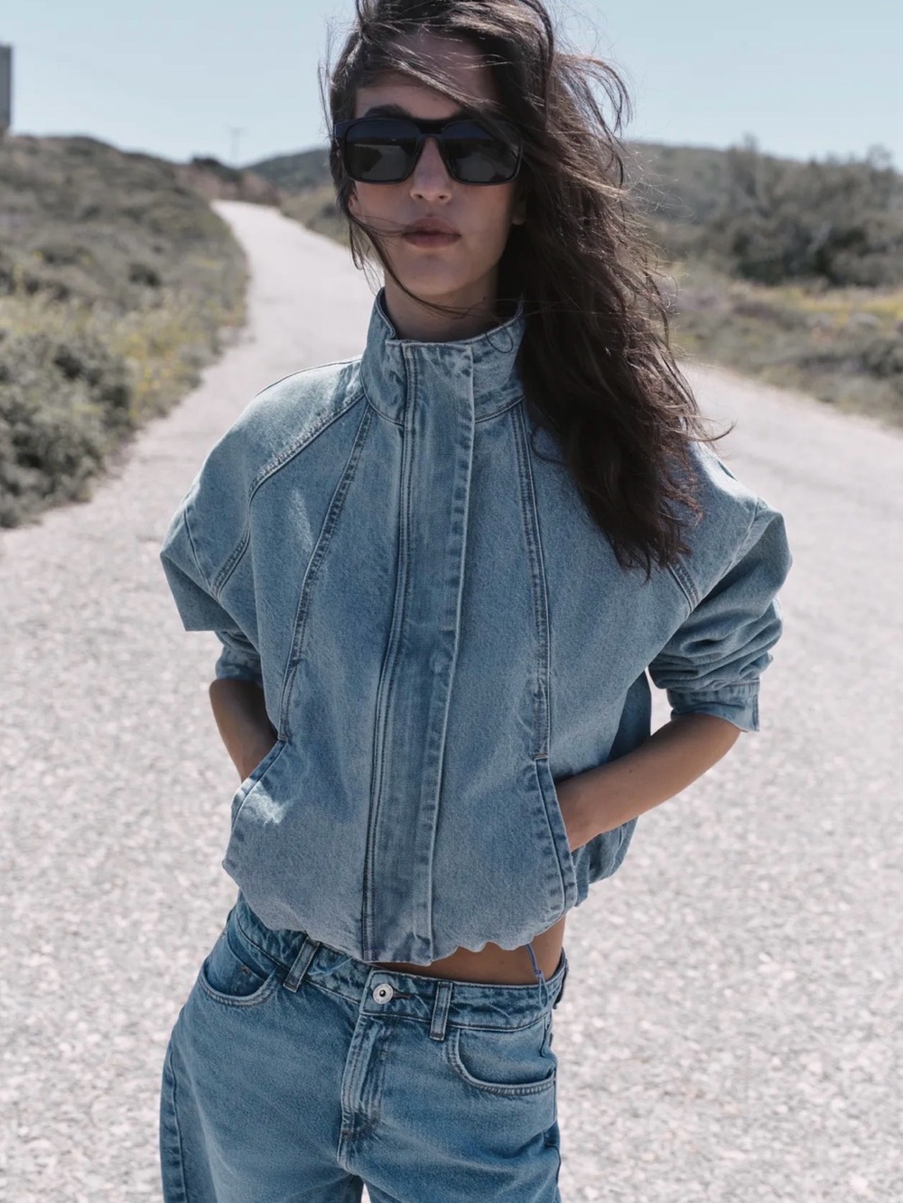 NWT ZARA Z1975 HIGH NECK DENIM BOMBER JACKET SIZE XS